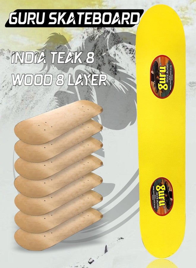 GURU Large Wooden Non-Slip Skateboard for Kids, Adult 30 inch x 8 inch Skateboard (Yellow, Pack of 1) - Image 3